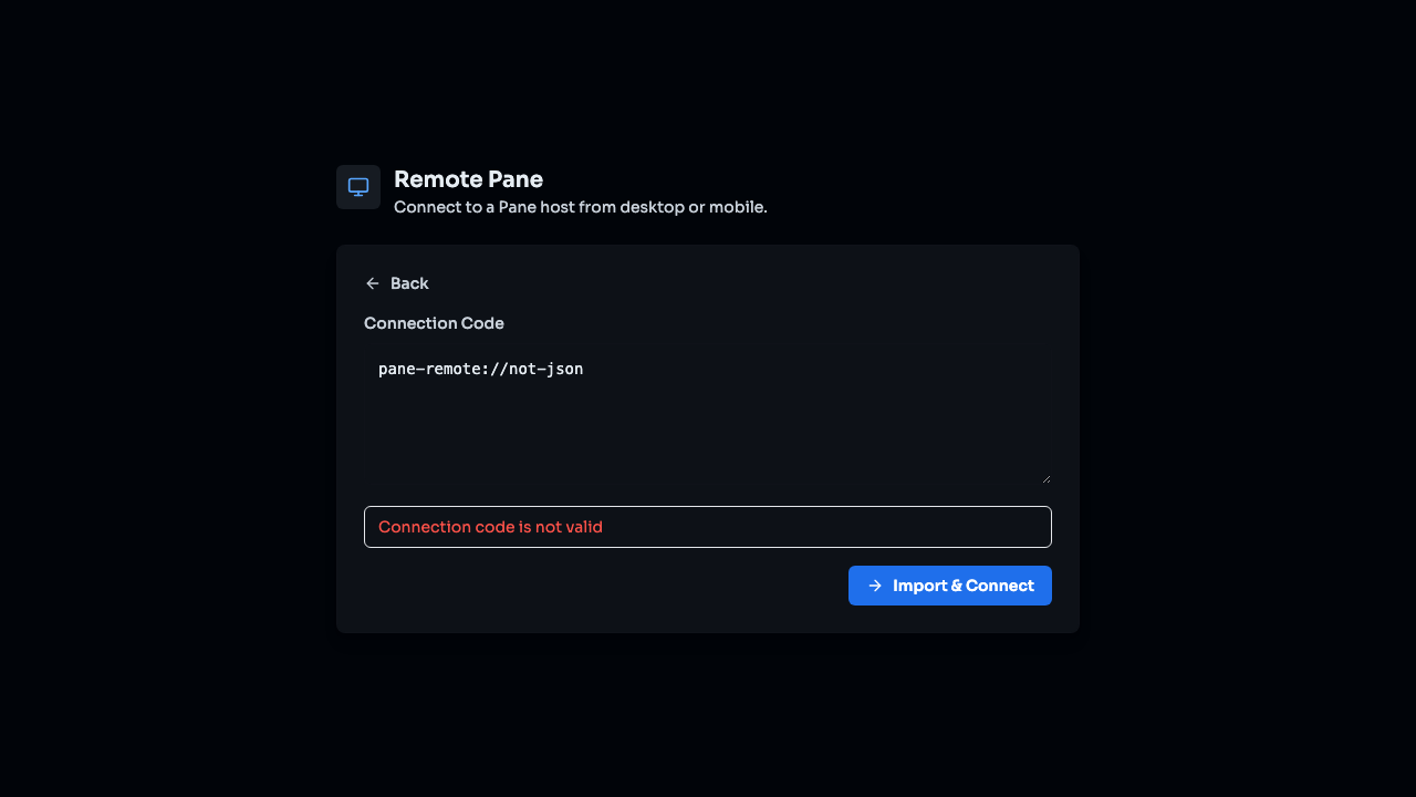 Remote Pane invalid connection code error