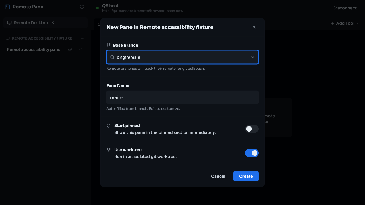 Connected Remote Create Pane after Escape and contrast fixes